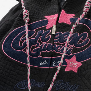Embroidered Casual Zip Hoodie