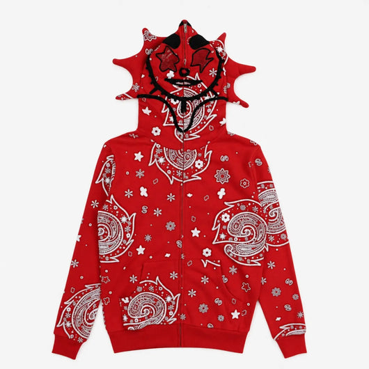 Speed Cartel Red Pattern / XS Bandana Print Zip Hoodie