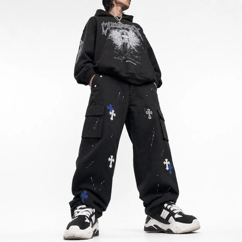 Baggy Jeans Cross Paint Splatter