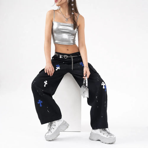 Baggy Jeans Cross Paint Splatter