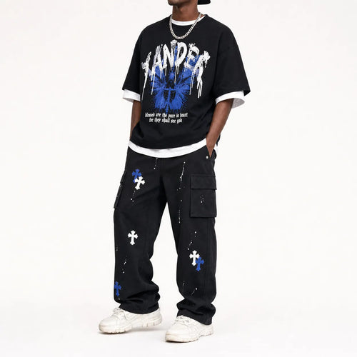 Baggy Jeans Cross Paint Splatter