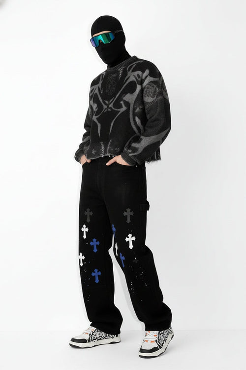 Baggy Jeans Cross Paint Splatter