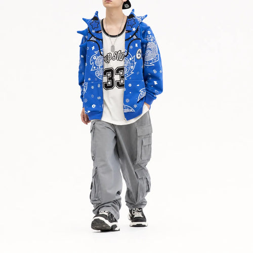 Bandana Print Zip Hoodie