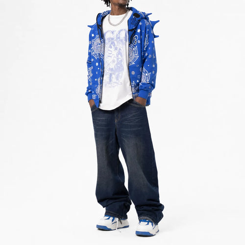 Bandana Print Zip Hoodie
