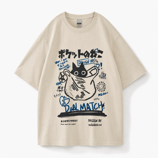 Urban Y2K Beige / XS Japanese Cat Graphic Tee