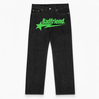 Urban Y2K Black & Green / S Printed Wide Leg Jeans