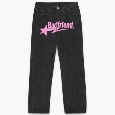 Urban Y2K Black & Pink / S Printed Wide Leg Jeans
