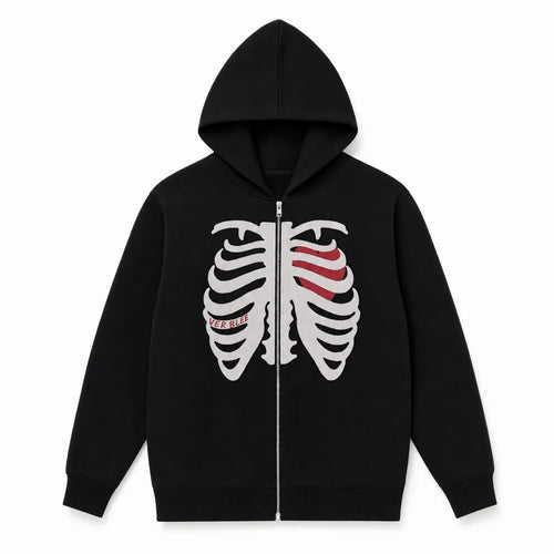 Skeleton Heart Zip Hoodie