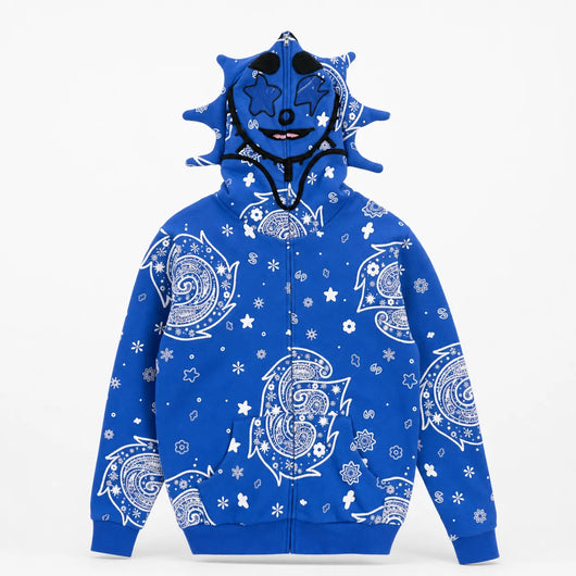 Urban Y2K Blue / XS Bandana Print Zip Hoodie