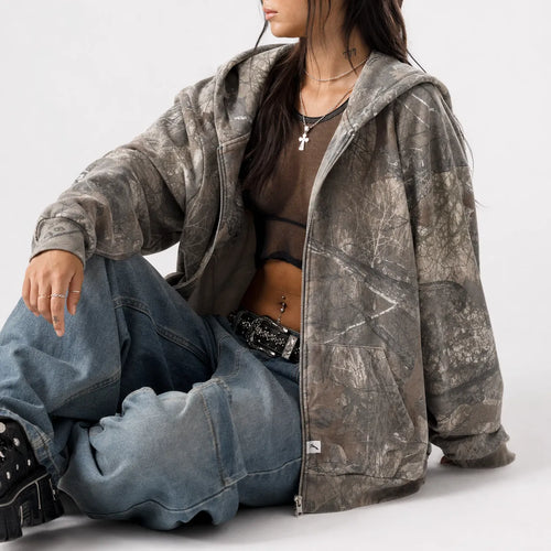 Camouflage Print Zip Hoodie
