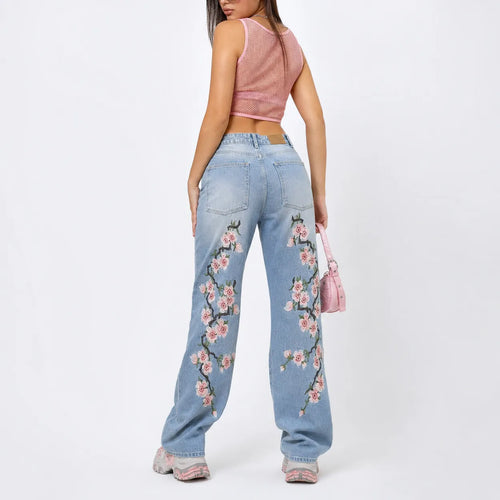 Cherry Blossom Embroidered Jeans