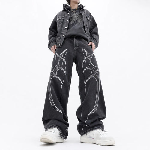 Cyber Embroidery Baggy Jeans