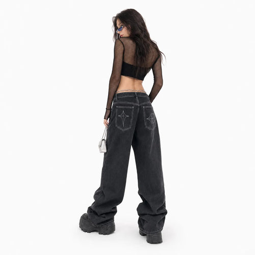 Cyber Embroidery Baggy Jeans