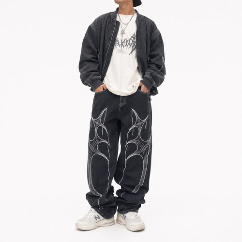 Cyber Embroidery Baggy Jeans