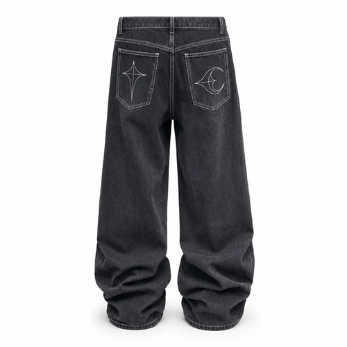 Cyber Embroidery Baggy Jeans