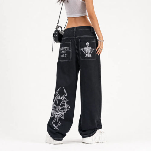 Embroidered Baggy Jeans Streetwear