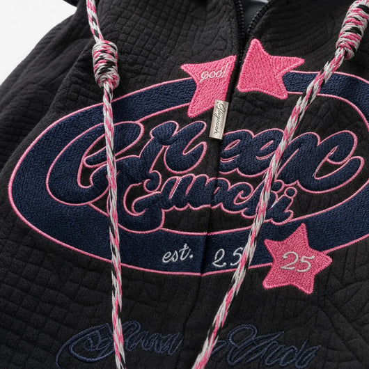 Urban Y2K Embroidered Casual Zip Hoodie