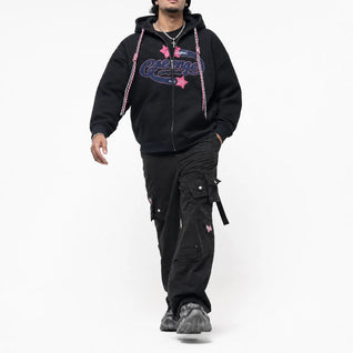 Embroidered Casual Zip Hoodie