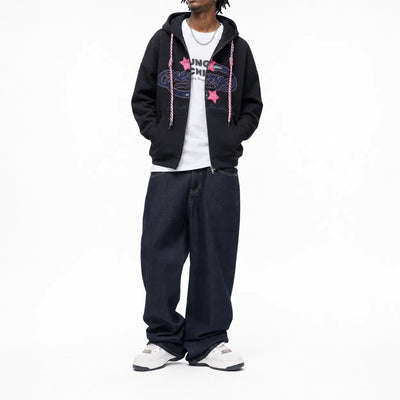 Urban Y2K Embroidered Casual Zip Hoodie