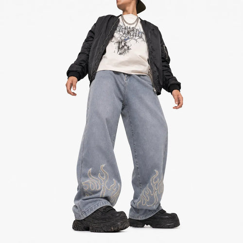 Embroidered Flame Logo Jeans