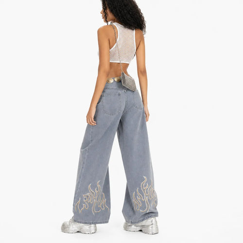 Embroidered Flame Logo Jeans