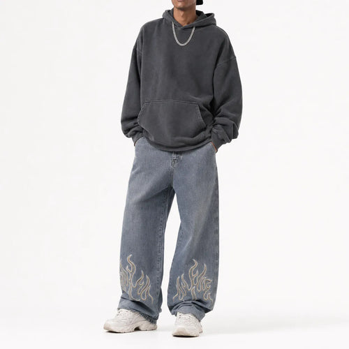 Embroidered Flame Logo Jeans