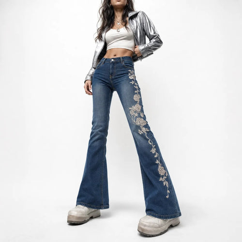 Embroidered Jeans Floral Style