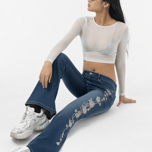 Embroidered Jeans Floral Style