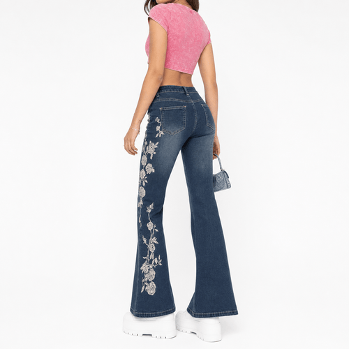 Embroidered Jeans Floral Style