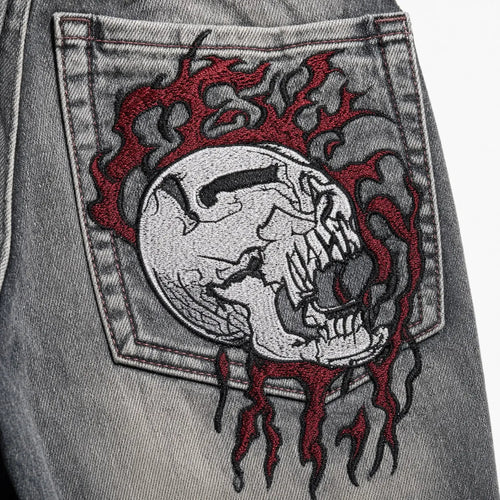 Embroidered Jeans Skull Grunge