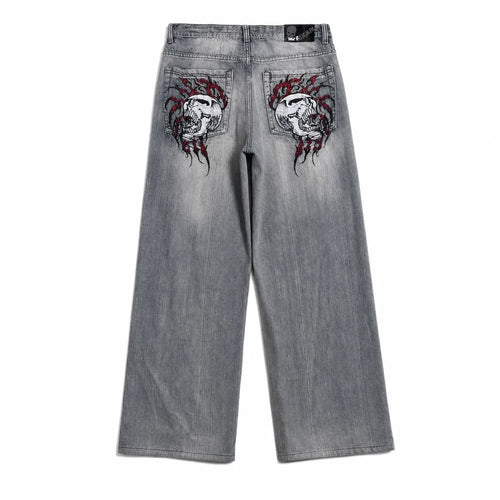 Embroidered Jeans Skull Grunge