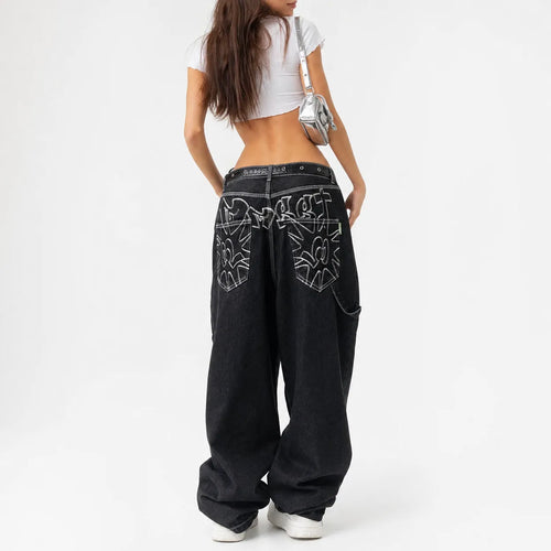 Embroidered Wide Leg Jeans
