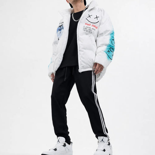 Graffiti Print Puffer Jacket