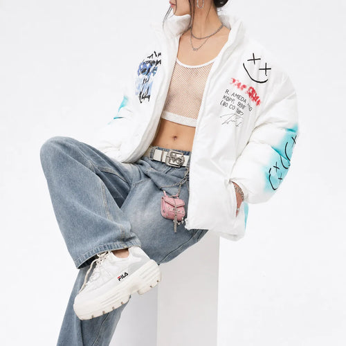 Graffiti Print Puffer Jacket