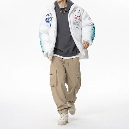 Graffiti Print Puffer Jacket