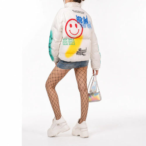 Graffiti Print Puffer Jacket