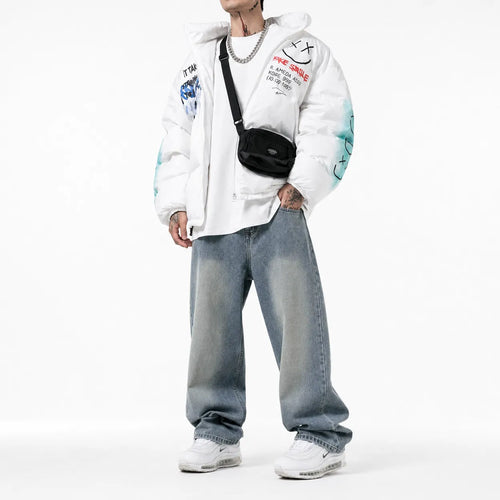 Graffiti Print Puffer Jacket