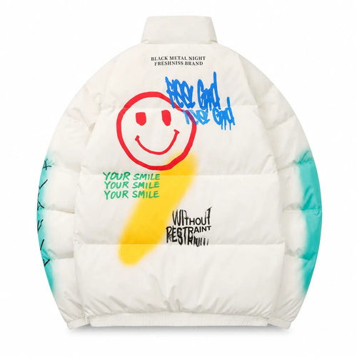 Graffiti Print Puffer Jacket