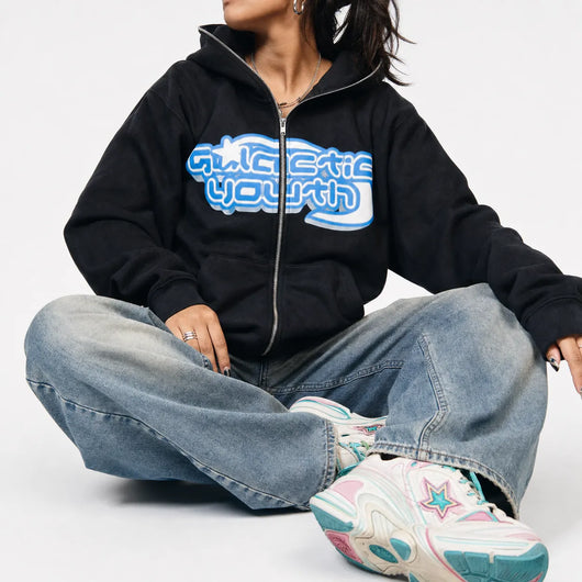 Urban Y2K Graphic Zip Hoodie Skull