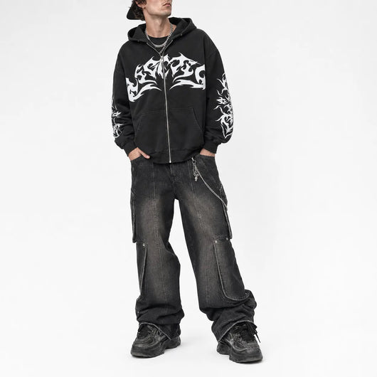Urban Y2K Hoodie Tribal Ink Design