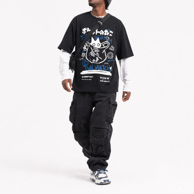 Urban Y2K Japanese Cat Graphic Tee