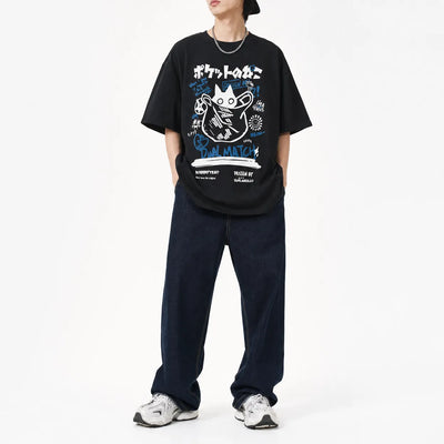 Urban Y2K Japanese Cat Graphic Tee