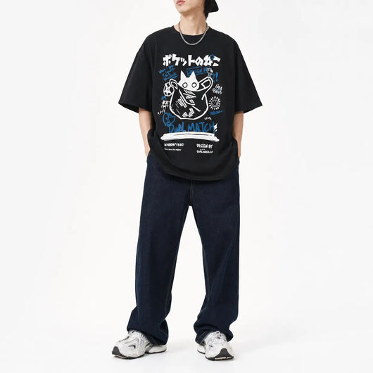 Urban Y2K Japanese Cat Graphic Tee
