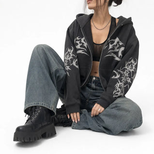 Oversized Hoodie Flame Graphic