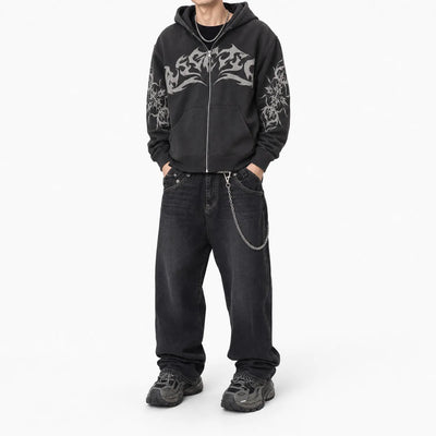 Urban Y2K Oversized Hoodie Flame Graphic