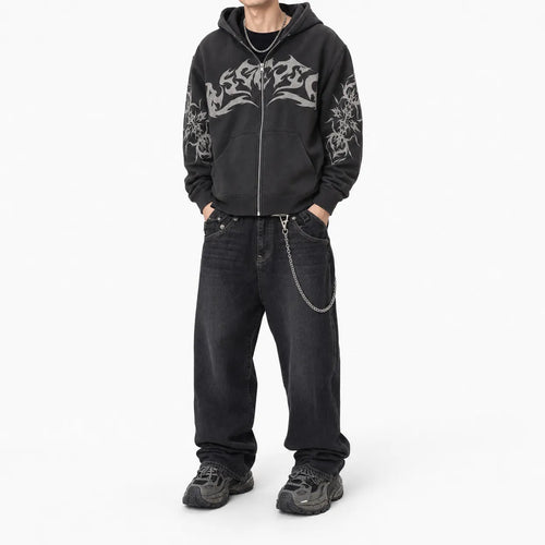 Oversized Hoodie Flame Graphic