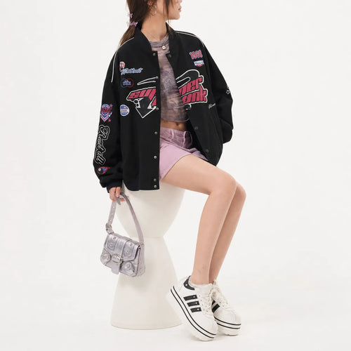 Racing Bomber Jacket Y2K Patches