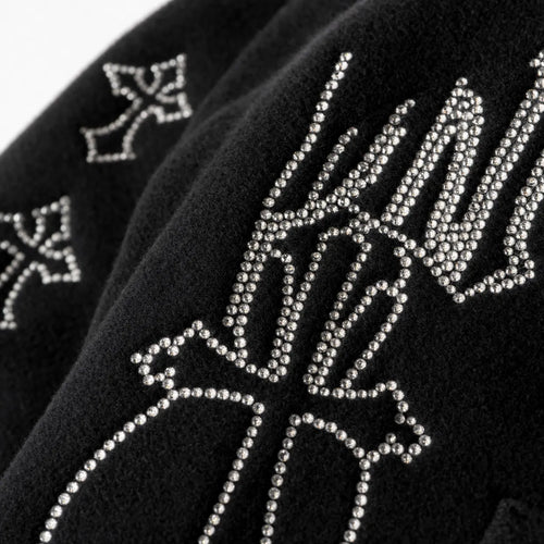 Rhinestone Cross Embroidered Hoodie