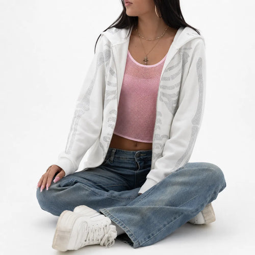 Rhinestone Full Zip Hoodie