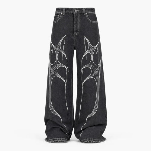 Cyber Embroidery Baggy Jeans